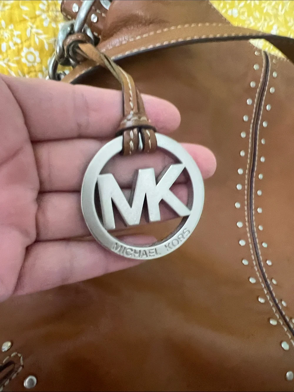 Michael Kors Cognac Leather Studded Shoulder Bag
